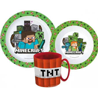 Minecraft Groen – Kinderserviesset 3-delig – Bord, Kom en Beker